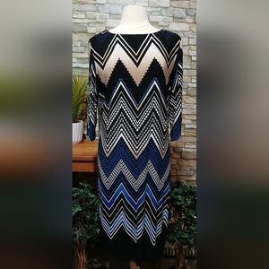 Studio One New York Stylish XL Chevron Patterned Black and Blue Dress‎